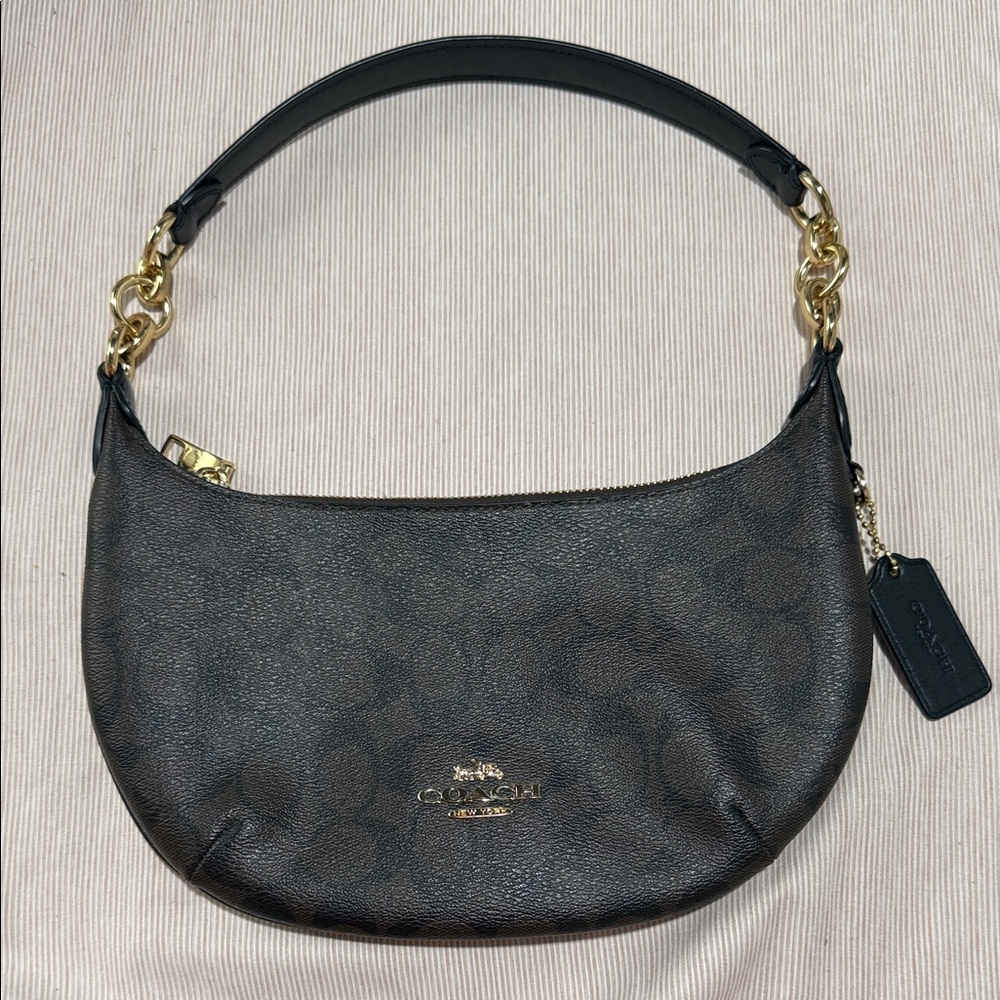 Coach Black Textured Shoulder Bag with Gold Accents
